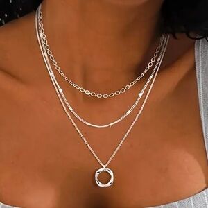 925 Sterling Silver Plated Silver Layered Necklace Set